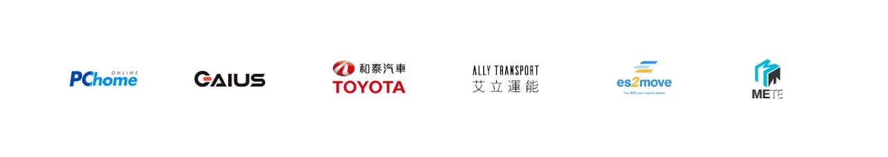 PChome, GAIUS, Toyota (Hotai Motor), Ally Transport, es2move, METE